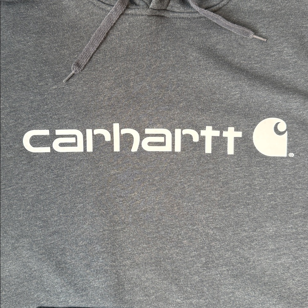 Carhartt Dark Gray Pullover Hoodie with White Logo Size Medium - Picture 3 of 11